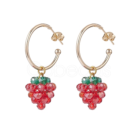 Glass Braided Beaded Strawberry Dangle Stud Earrings EJEW-TA00142-1