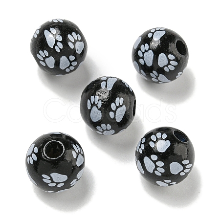 Printed Wood European Beads WOOD-G022-09D-1