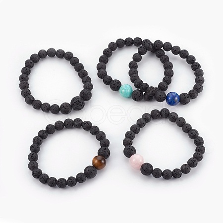 Natural Lava Rock Beads Stretch Bracelets BJEW-JB03958-1