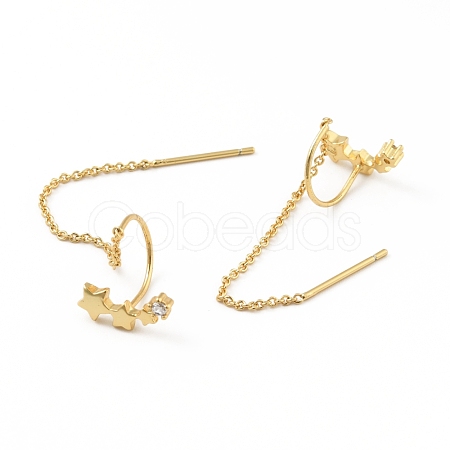 Clear Cubic Zirconia Star Tassel Dangle Stud Earrings EJEW-B013-15-1