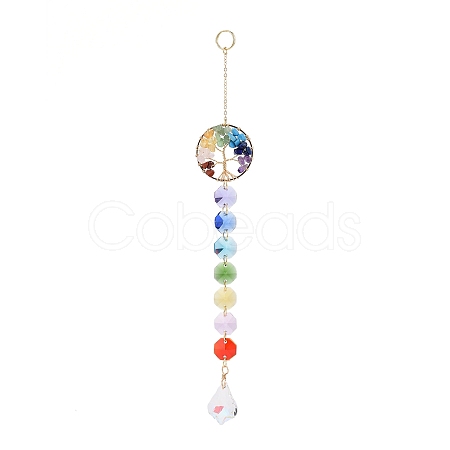 Natural & Synthetic Mixed Gemstone Tree with Glass Window Hanging Suncatchers HJEW-JM00853-02-1