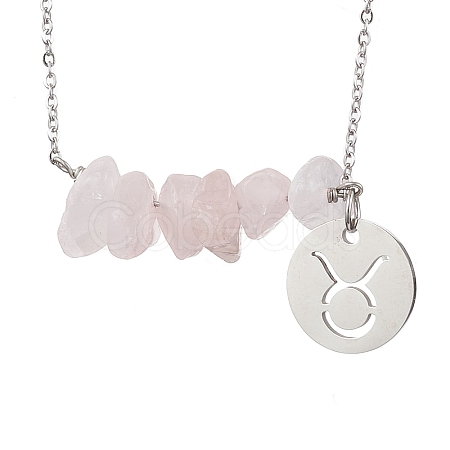 Natural Rose Quartz Chip & Constellation Pendant Necklaces NJEW-JN05084-02-1