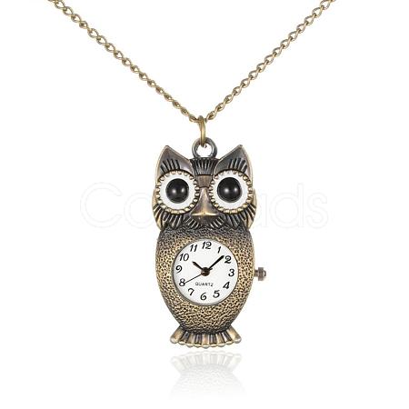 Alloy Owl Pendant Necklace Quartz Pocket Watch WACH-N006-04-1