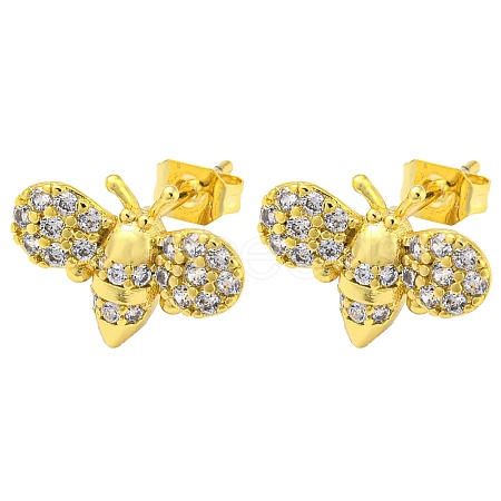 Golden Brass Micro Pave Cubic Zirconia Stud Earrings EJEW-D103-01D-G-1