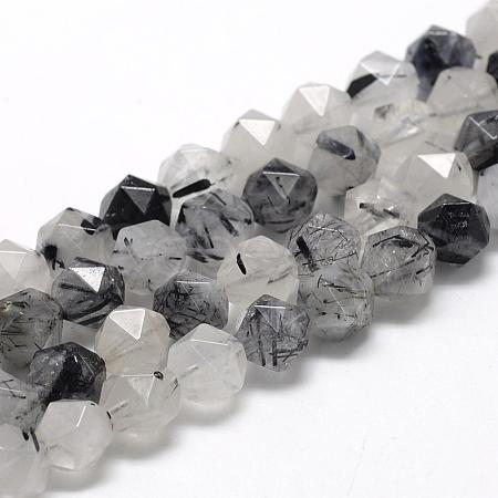 Natural Black Rutilated Quartz Beads Strands G-R448-8mm-01-1