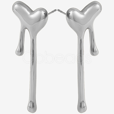 1 Pair Stylish Heart Tassel 304 Stainless Steel Stud Earrings for Women WI4512-1-1