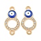 Alloy Blue Enamel Evil Eye Connector Charms, Crystal Rhinestone Links, Golden, Ring, 24.5x12.5x2.5mm, Hole: 2mm