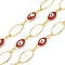 Rack Plating Brass Enamel Link Chains, Long-Lasting Plated, Unwelded, Real 18K Gold Plated, Oval, Red, 13~13.5x5~7x0.8~4mm