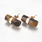 Natural Tiger Eye Stud Earrings, with Brass Findings, Pillar, Golden, 7~8x21~22mm, Pin: 0.8mm