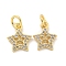 Brass Micro Pave Clear Cubic Zirconia Charms, Star, Golden, 12.5x9.5x1.5mm, Hole: 3mm