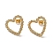 Crystal Rhinestone Hollow Out Heart Stud Earrings, Ion Plating(IP)304 Stainless Steel Jewelry for Women, Golden, 16x18x1.5mm, Pin: 0.8mm