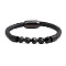 Men's Black Onyx Stone Beaded Bracelet with Magnetic Clasp Leather Weave Jewelry, Black, size 1