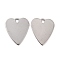 Tarnish Resistant 201 Stainless Steel Pendants, Heart, Stainless Steel Color, 15x13x0.8mm, Hole: 1.6mm