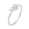 304 Stainless Steel Letter W Finger Ring for Women, with Cubic Zirconia, Stainless Steel Color, US Size 6~9(16.5~18.9mm)