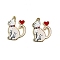 Alloy Enamel Pendants, Cat with Heart, Platinum, White, 25mm