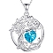 925 Sterling Silver Double-Layer Necklace, Twelve Birthstone Pendants, Tree of Life, Platinum, Deep Sky Blue, 16.14~19.69 inch(41~50cm)