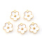 Light Gold Plated Alloy Enamel Pendants, Flower, White, 13x11.5x3mm, Hole: 1.6mm