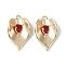 Brass Cubic Zirconia Pendants, Leaf, Real 18K Gold Plated, FireBrick, 20x12x4mm, Hole: 1.4mm