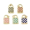 Brass Micro Pave Cubic Zirconia Pendants, with Enamel, Real 18K Gold Plated, Padlock Charm with Jump Rings, Mixed Color, 19.5x12x3.5mm, Hole: 3mm