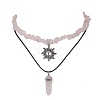 2Pcs 2 Style Natural Rose Quartz Bullet & Alloy Sun Pendant Necklaces Set NJEW-JN04514-04-1