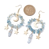 Natural Aquamarine Chip & Dyed Quartz Crystal Beaded Ring Dangle Earrings EJEW-TA00357-01-3