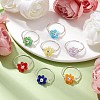 7Pcs 7 Styles Flower Glass Beads Finger Rings RJEW-JR00710-01-2