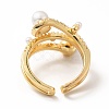 Cubic Zirconia Chunky Open Cuff Ring with Imitation Pearl RJEW-H101-20G-2