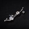 Piercing Jewelry Real Platinum Plated Brass Rhinestone Dolphin Navel Ring Belly Rings AJEW-EE0001-63-4