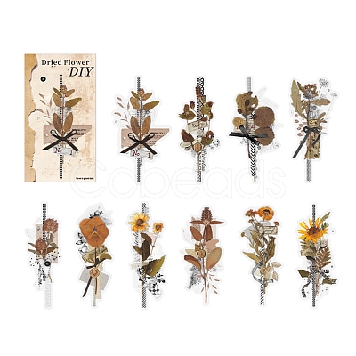 20Pcs 10 Styles Simulated Dried Flower Theme PET Stickers Sets PW-WG76900-02-1