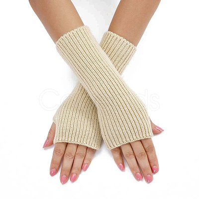 Acrylic Fibers Knitting Long Fingerless Gloves PW-WGAC281-03-1