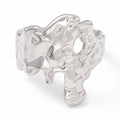 Non-Tarnish 304 Stainless Steel Wide Flower Open Cuff Ring for Women X-RJEW-G275-05P-1