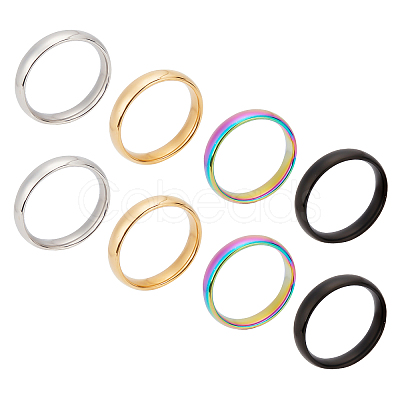 ARRICRAFT 8Pcs 4 Colors 304 Stainless Steel Simple Plain Band Finger Ring for Women RJEW-AR0002-01-1