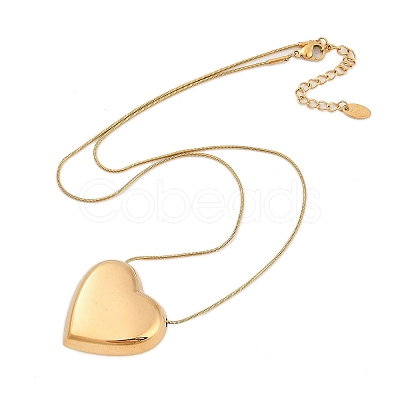 304 Stainless Steel Heart Pendant Round Snake Chain Necklaces for Women NJEW-B122-01G-01-1