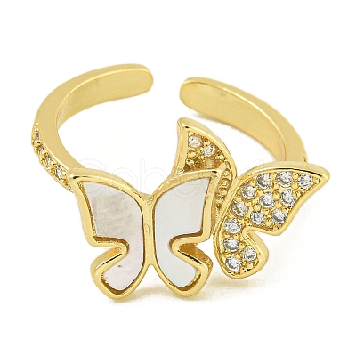 Butterfly Brass Shell Open Cuff Rings for Women RJEW-U011-05G-1