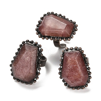 Natural Strawberry Quartz Open Cuff Ring RJEW-M166-03R-G-1