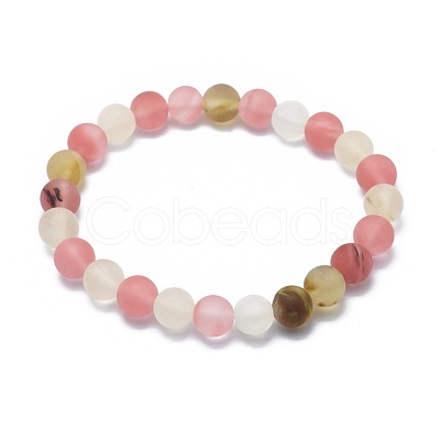 Frosted Tigerskin Glass Bead Stretch Bracelets BJEW-K212-B-016-1