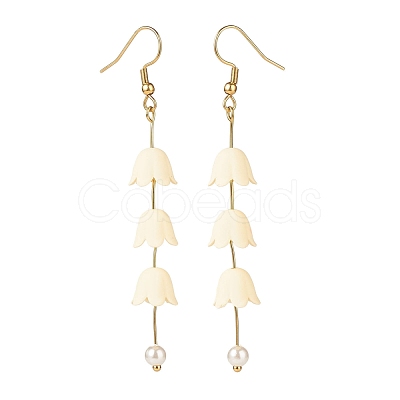 Acrylic Flower with Plastic Pearl Long Dangle Earrings EJEW-JE04941-05-1