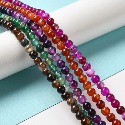 Natural Striped Agate/Banded Agate Strands G-Q842-6mm-M-1