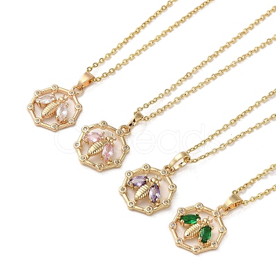 Brass Micro Pave Cubic Zirconia Pendant Necklaces for Women NJEW-E106-16KCG-1