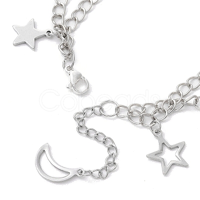 Star & Moon 304 Stainless Steel Charm Bracelets BJEW-JB10366-1