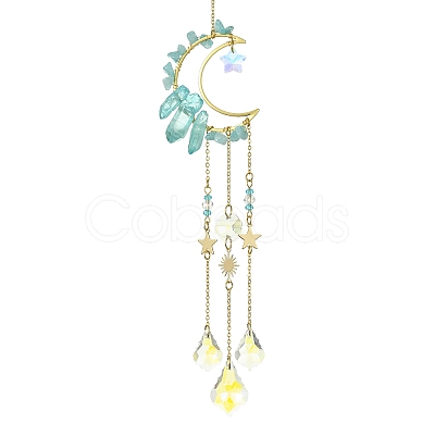 Moon & Star Brass Hanging Ornaments HJEW-JM01478-02-1