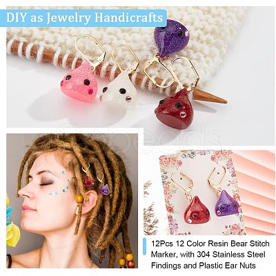 12Pcs 4 Colors Resin Teardrop with Cartoon Face Pattern Charms Locking Stitch Markers HJEW-PH01513-1