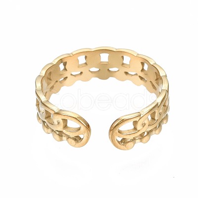 304 Stainless Steel Curb Chain Open Cuff Ring RJEW-T023-92P-1