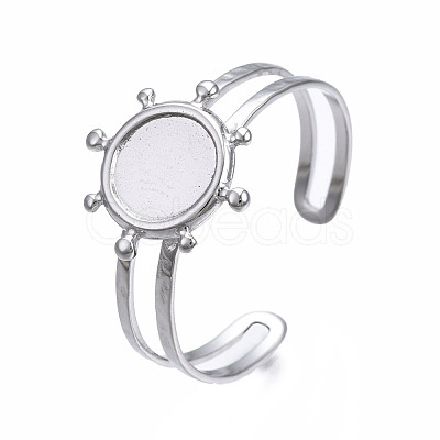 Non-Tarnish 304 Stainless Steel Open Cuff Finger Ring Cabochon Settings STAS-T060-10P-1