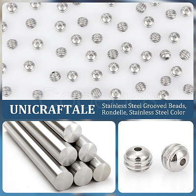 Unicraftale 100Pcs 201 Stainless Steel Grooved Beads STAS-UN0054-90-1