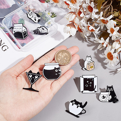 DICOSMETIC 9Pcs 9 Styles Cat Enamel Pins JEWB-GO0001-08-1