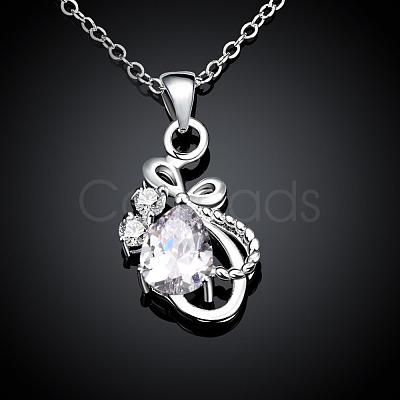 Silver Plated Brass Cubic Zirconia teardrop NJEW-BB03018-C-1