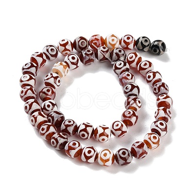 Natural Tibetan 3-Eye dZi Agate Beads Strands G-B084-A09-02-1