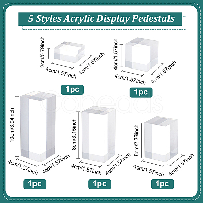 FINGERINSPIRE 5Pcs 5 Styles Square Transparent Acrylic Jewelry Display Pedestals ODIS-FG0001-65-1