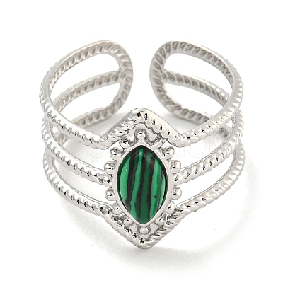 304 Stainless Steel Synthetic Malachite Cuff Rings G-Z056-03P-01-1